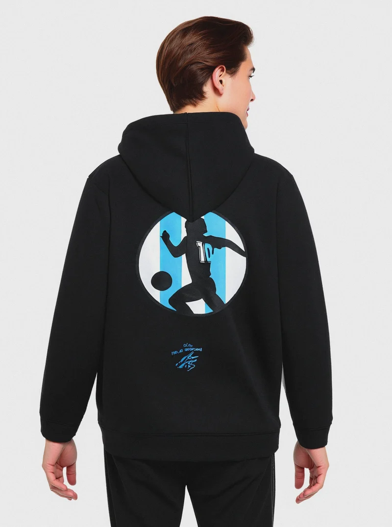 FELPA CON CAPPUCCIO E STAMPE DIOS - Nero-blu