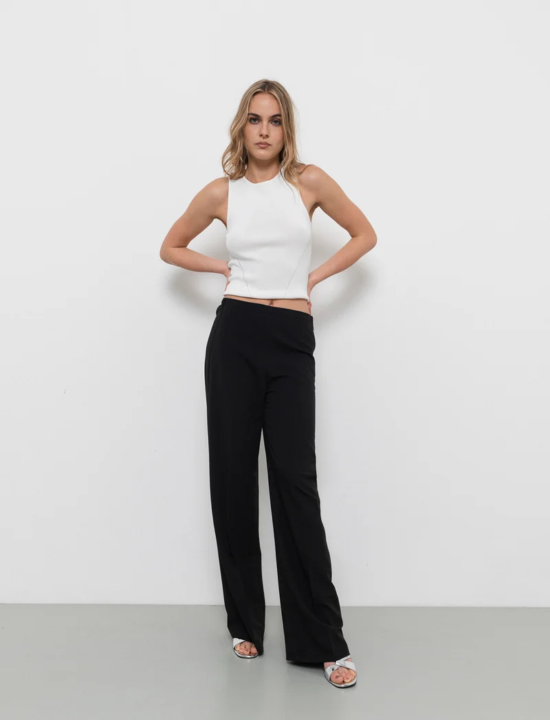 Pantalone palazzo con tessuto fluido - Nero