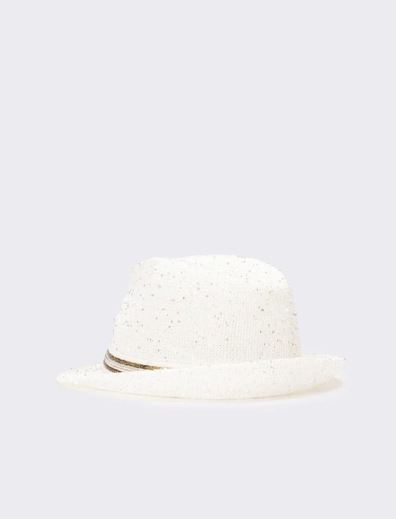 Cappello donna micropailletes con falda - Bianco