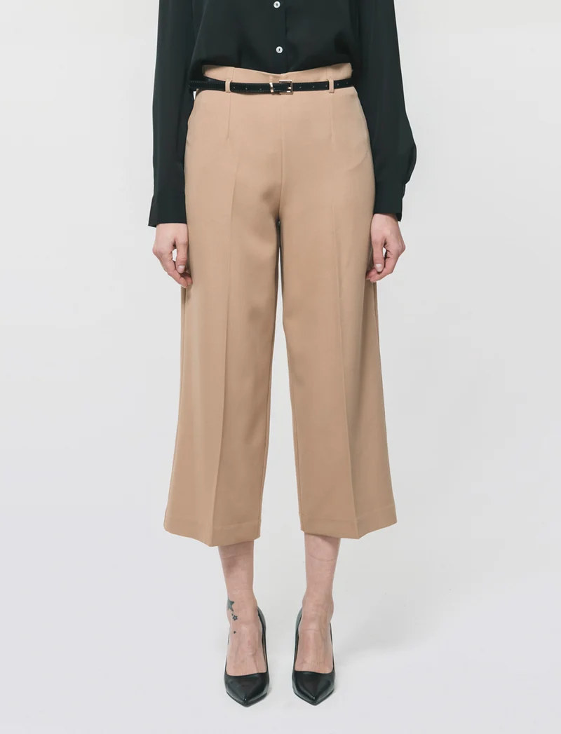 Pantalone Culotte con Cintura e Elastico - Cammello