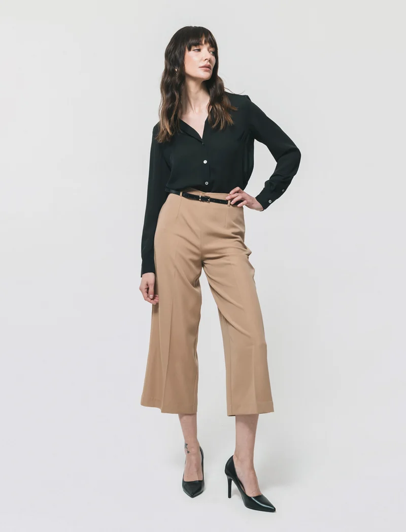 Pantalone Culotte con Cintura e Elastico - Cammello