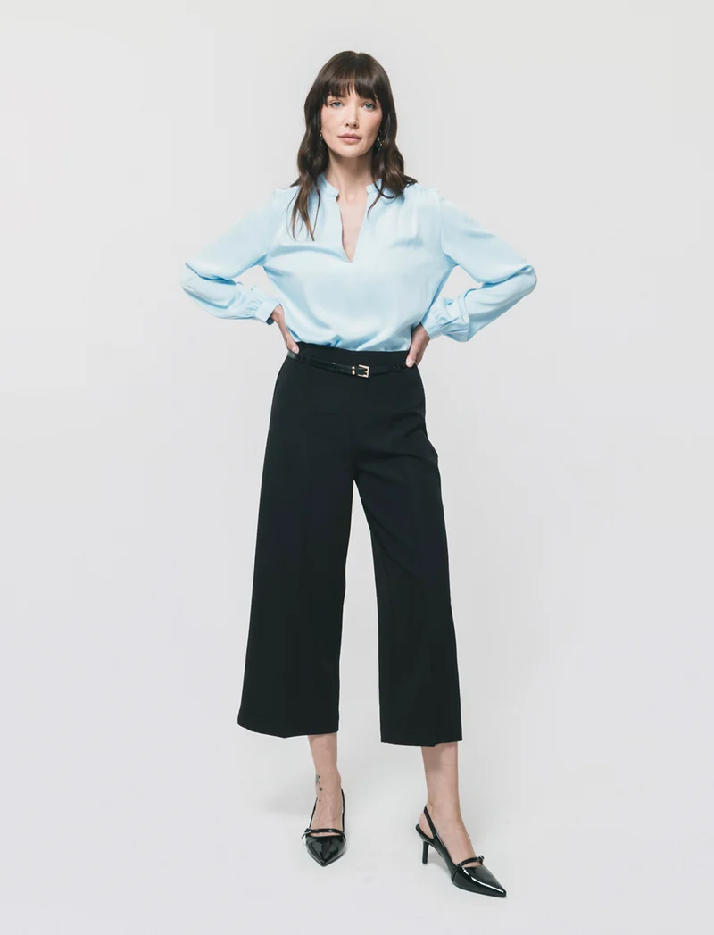 Pantalone Culotte con Cintura e Elastico - Nero