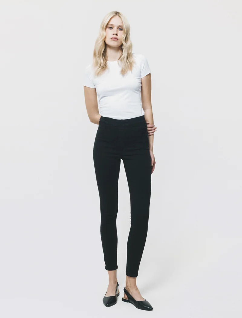 Skinny Jeans Vita Alta con Elastico - Nero