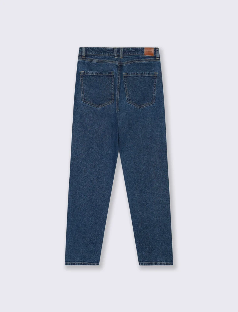 Jeans Mom Fit Slim Vita Alta con Tasche - Denim