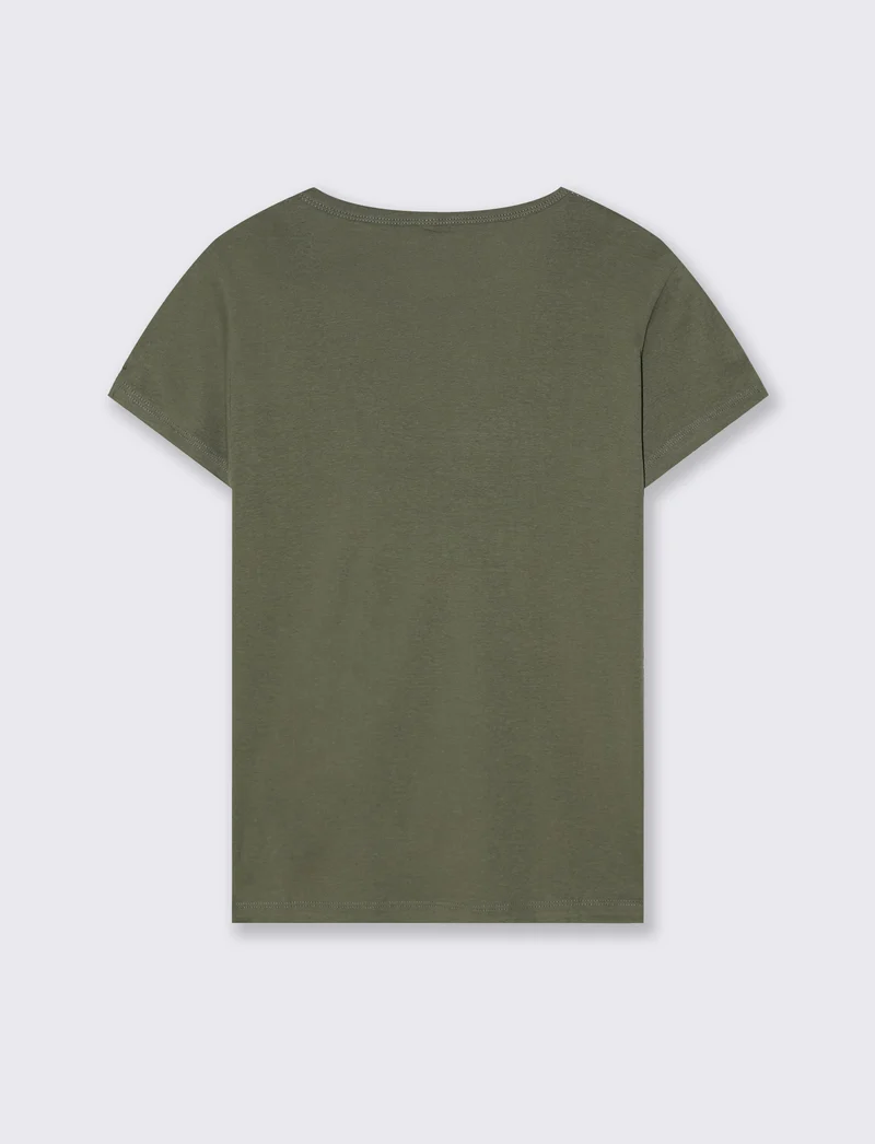 T-Shirt Basic Scollo a V e Coste - Verde salvia