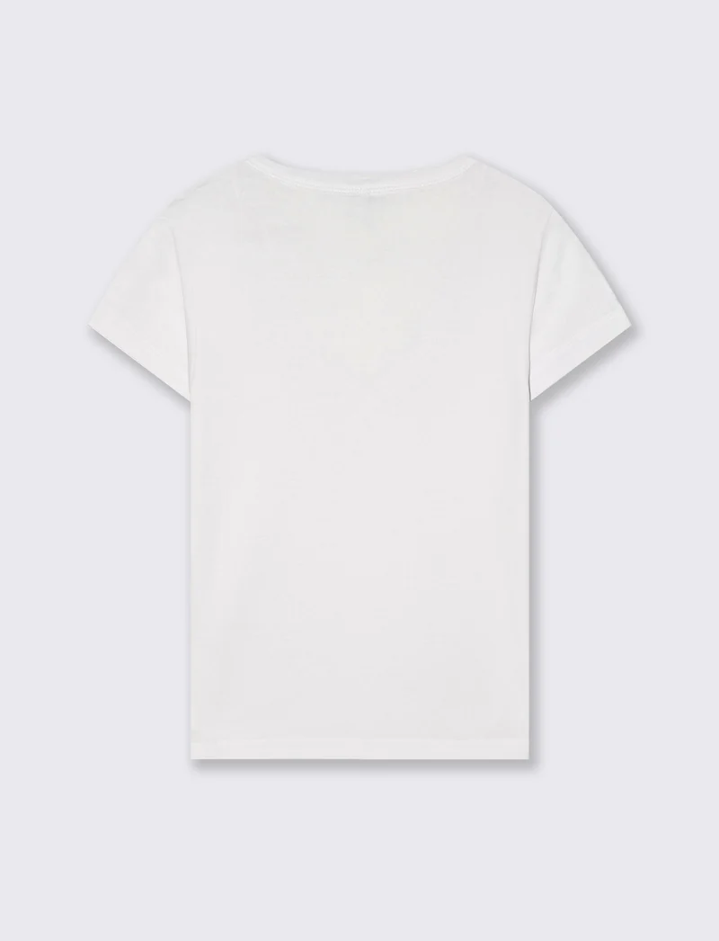 T-Shirt Basic Scollo a V e Coste - Bianco