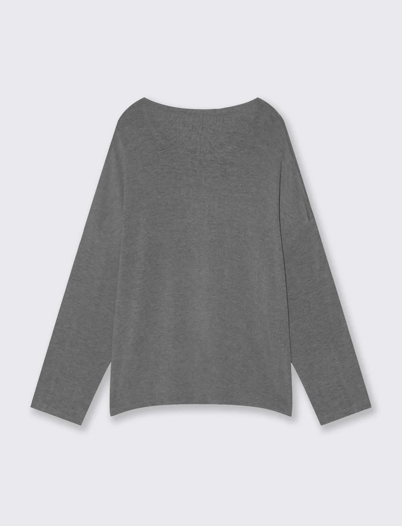 T-Shirt Manica Lunga con Spalla Scesa - Grigio scuro