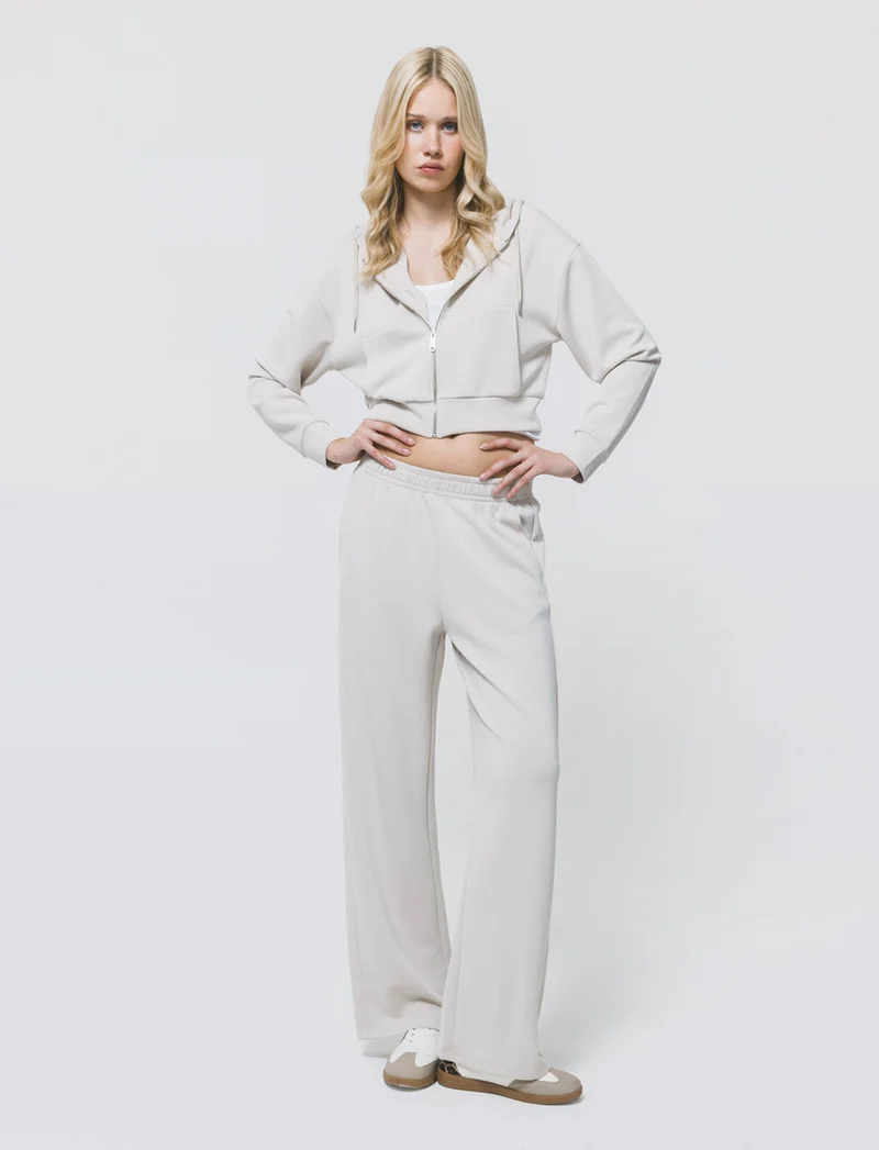 Felpa Crop con Cappuccio e Zip - Beige grano