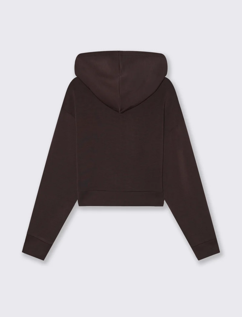 Felpa Crop con Cappuccio e Zip - Moro
