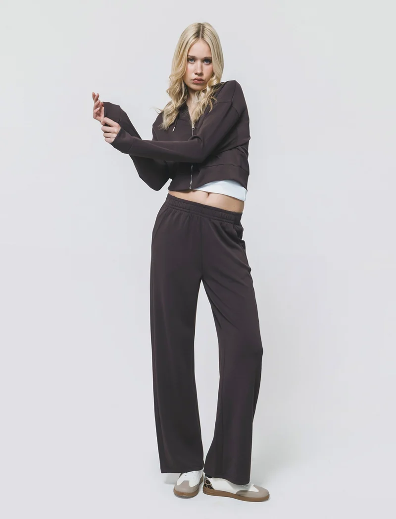 Felpa Crop con Cappuccio e Zip - Moro