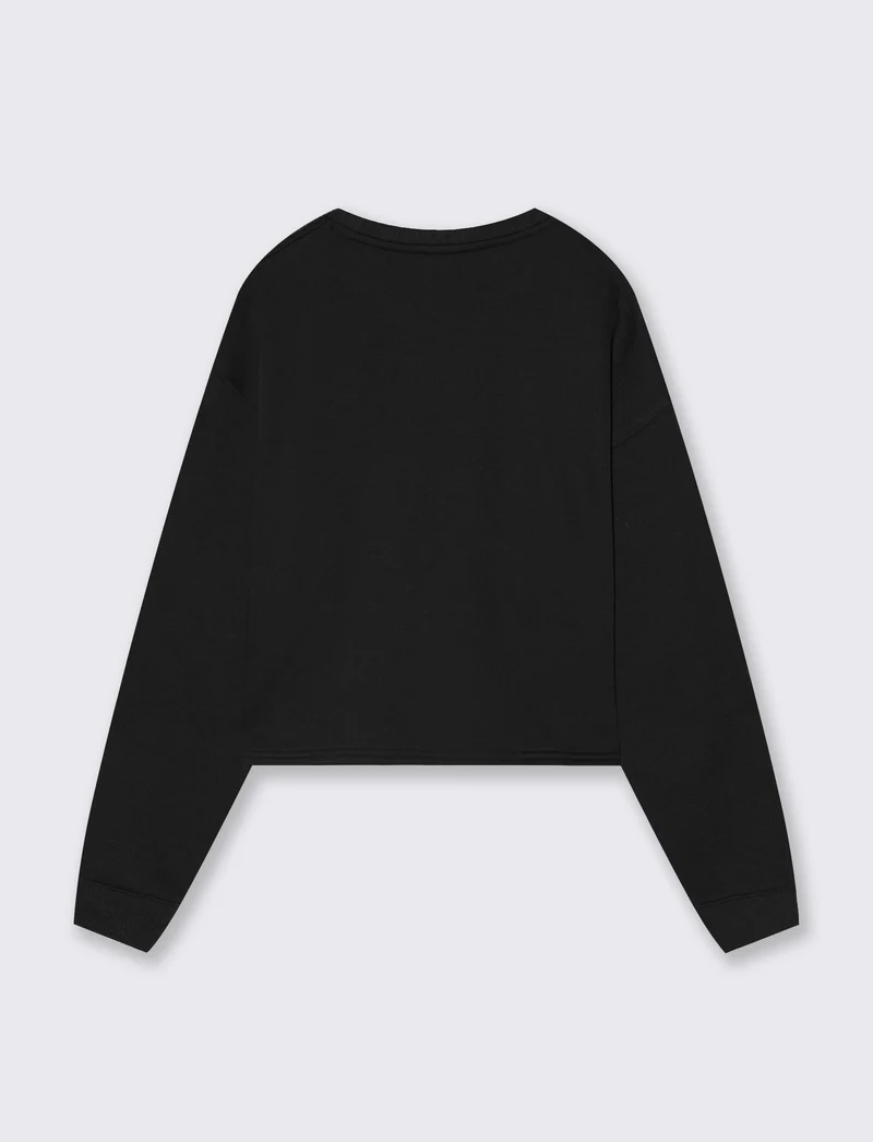 Felpa crop manica lunga con stampa - Nero