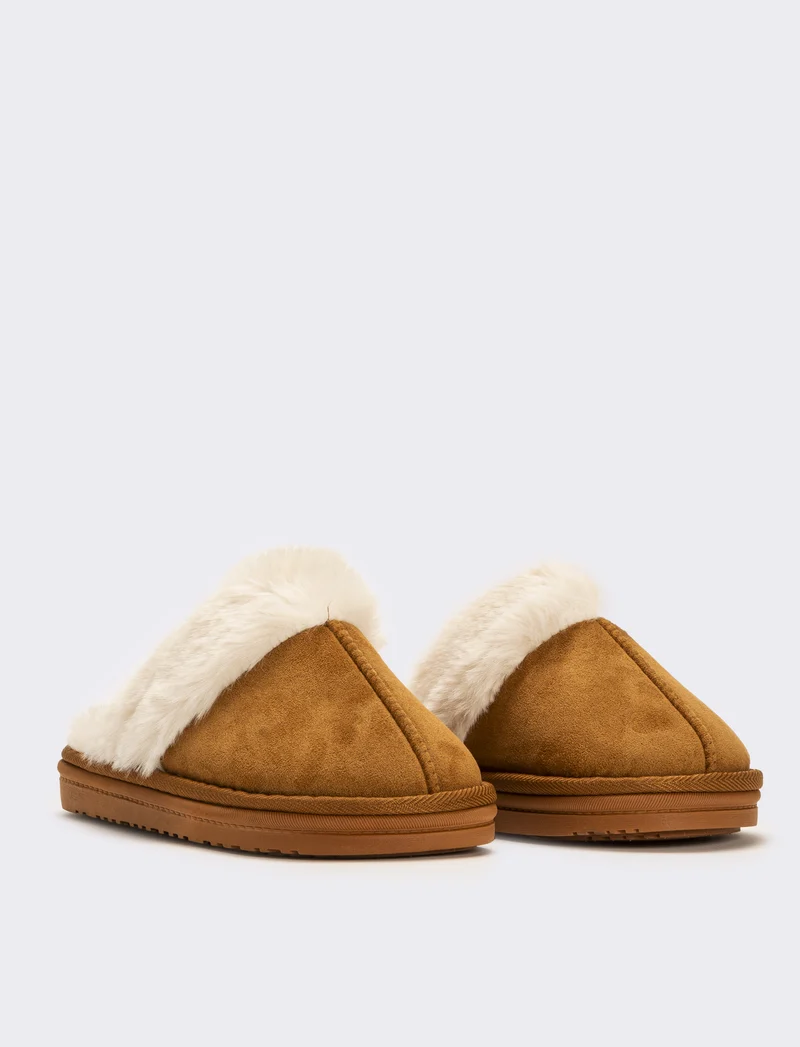 Pantofola furry effect da donna - Cammello
