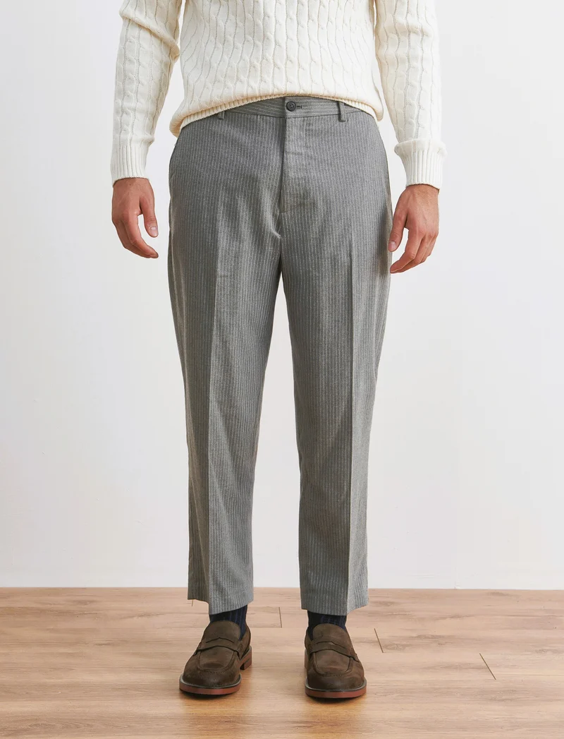 PANTALONI CHINO GESSATI EASY FORMAL FIT - Grigio mel.