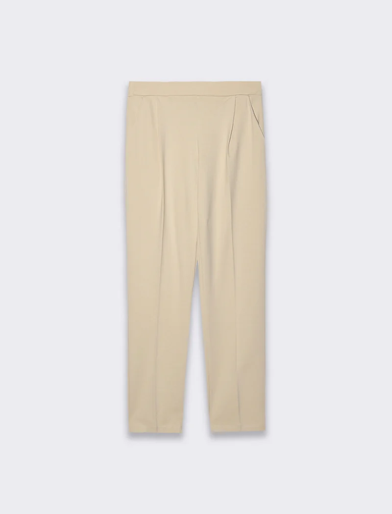 Pantalone elegante con taglio dritto, pieghe frontali e fascia elastica in vita. - Beige corda