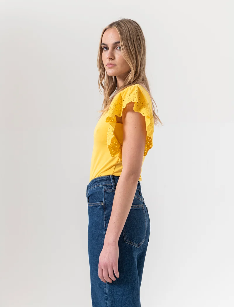 T-shirt con rouches da donna - Giallo limone