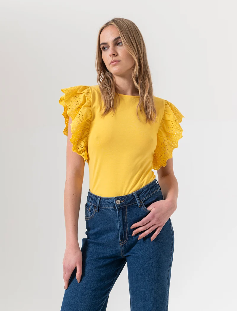 T-shirt con rouches da donna - Giallo limone
