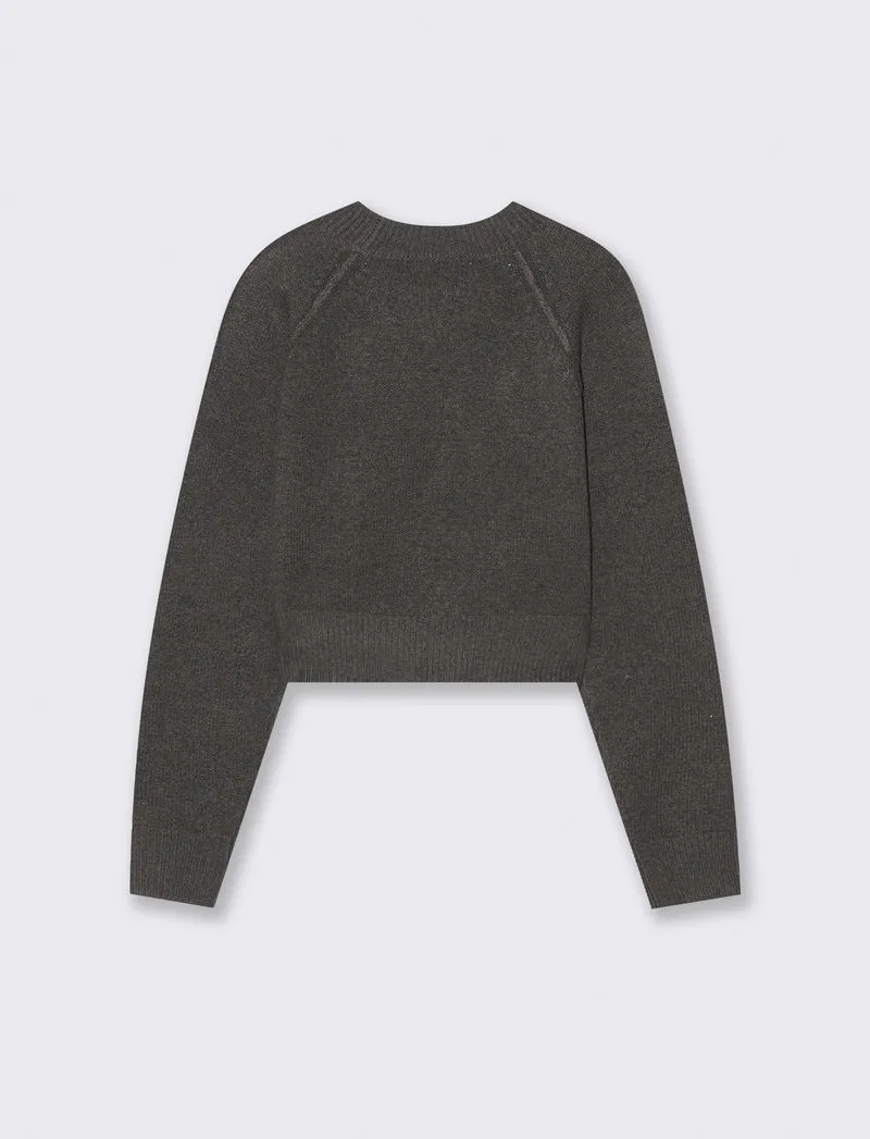 PULLOVER CROP CON CUCITURE IN RILIEVO - Antracite melange