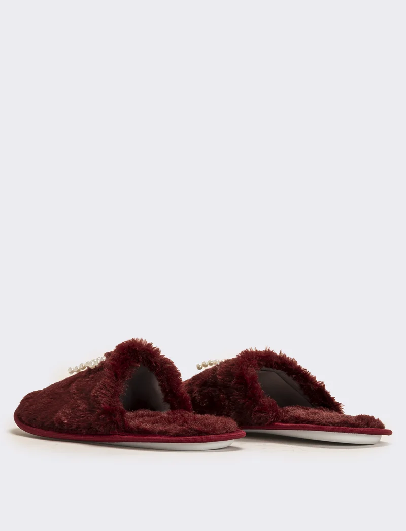 Pantofola da donna con fiocco di perle - Bordeaux