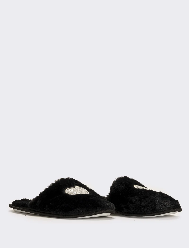 Pantofola calda effetto furry da donna - Nero