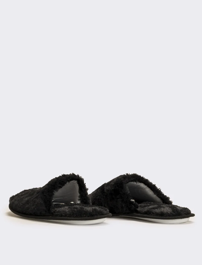 Pantofola calda effetto furry da donna - Nero