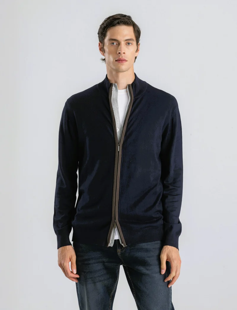 MAGLIA CARDIGAN CON BOTTONI E CERNIERA - Blu