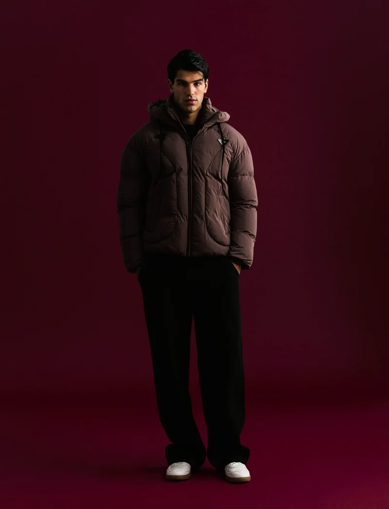 GIUBBOTTO BOXY FIT CON CAPPUCCIO - cipolla