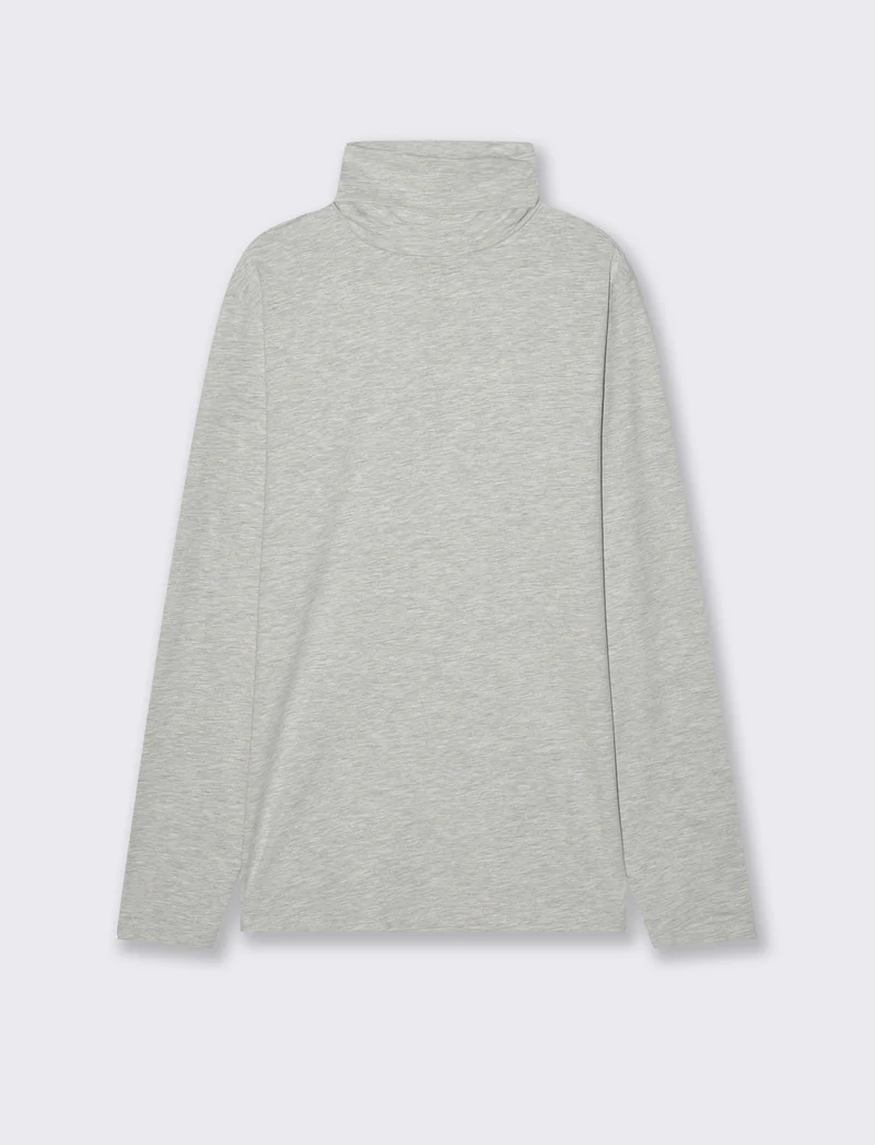 T-SHIRT COLLO ALTO BASIC SLIM FIT - Grigio mel.