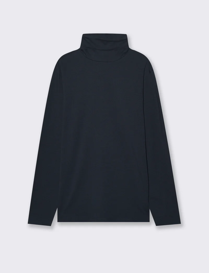 T-SHIRT COLLO ALTO BASIC SLIM FIT - Blu