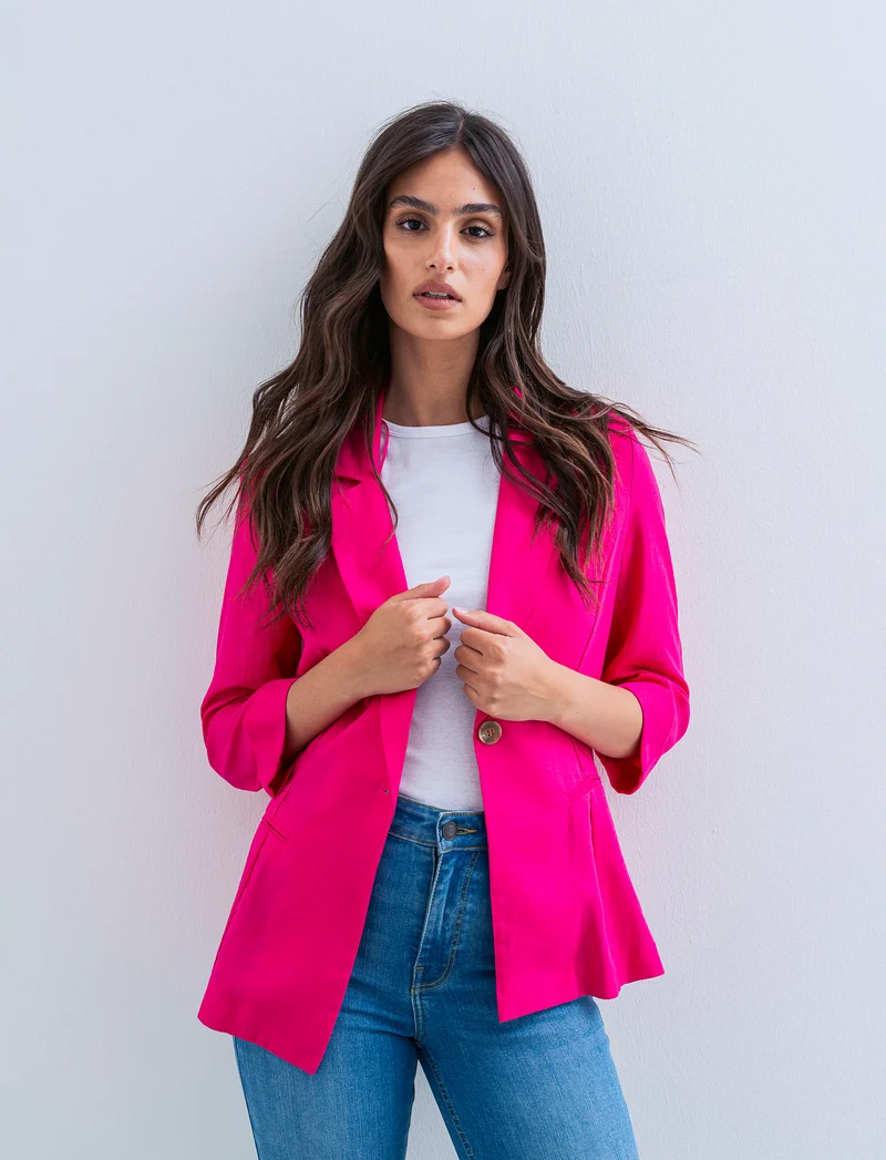 GIACCA CORTA IN LINO - Fuxia