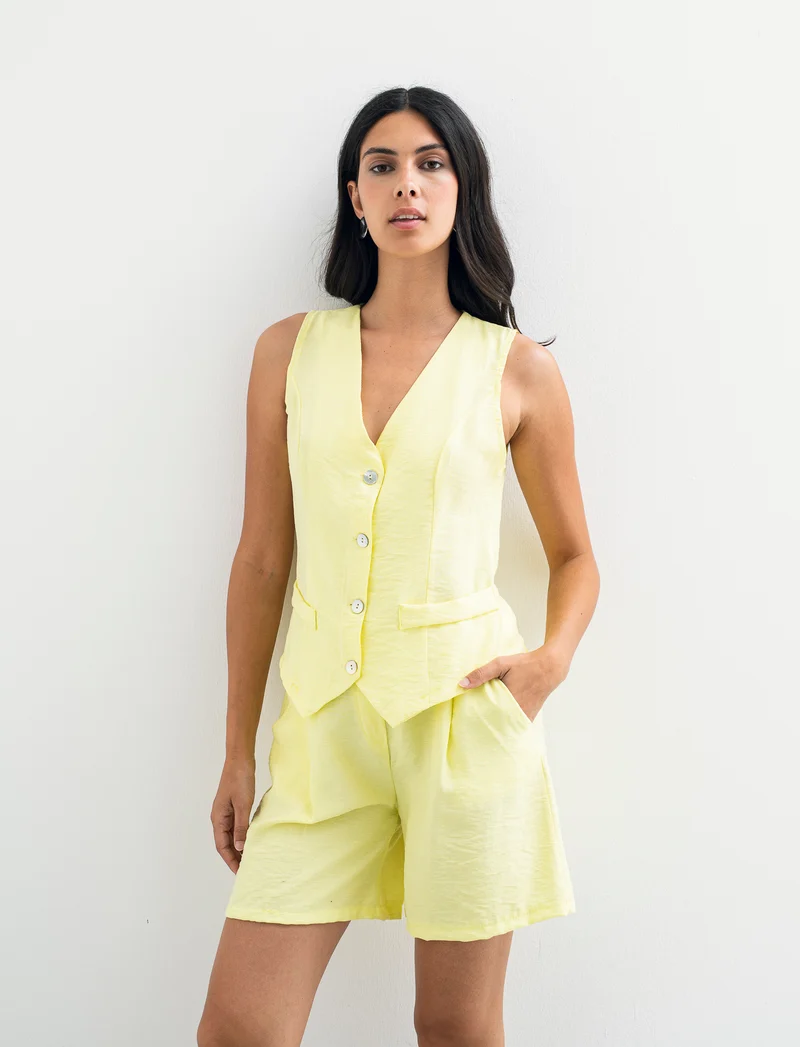 Gilet con bottoni in viscosa - Giallo