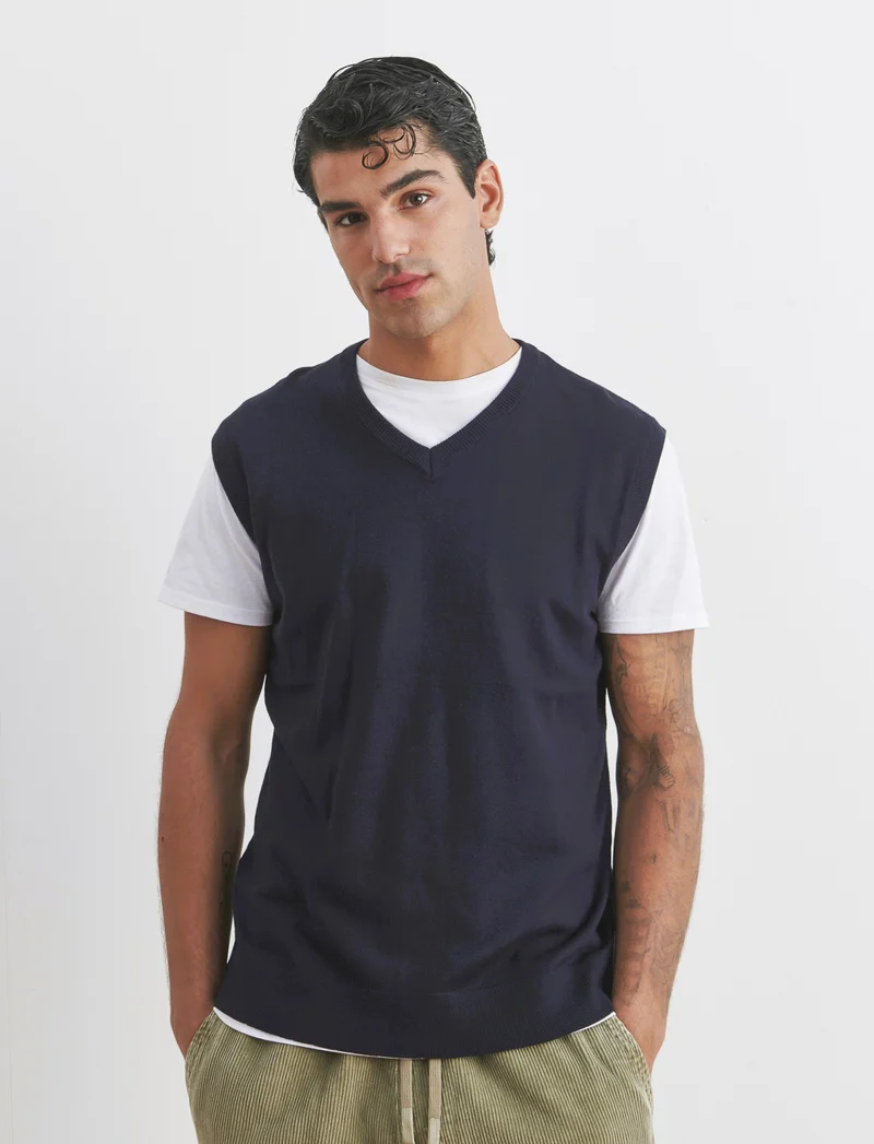 MAGLIA SENZA MANICHE SCOLLO A V - Blu