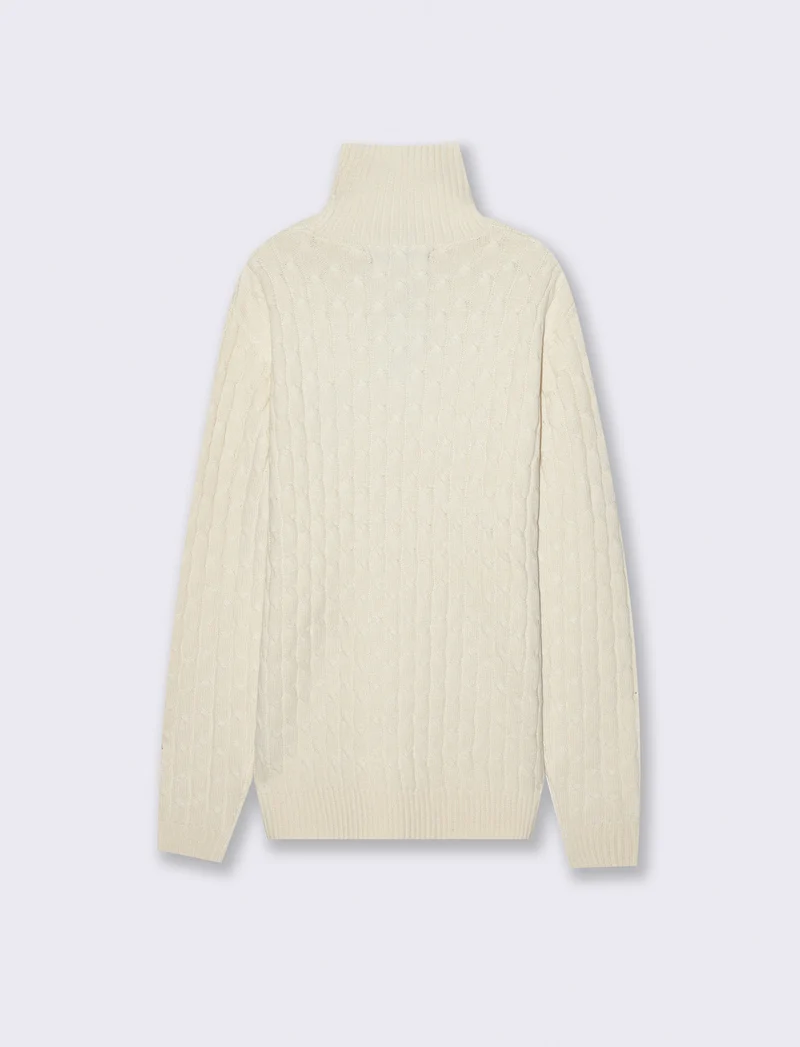MAGLIA COLLO ALTO A TRECCE - Beige ecru