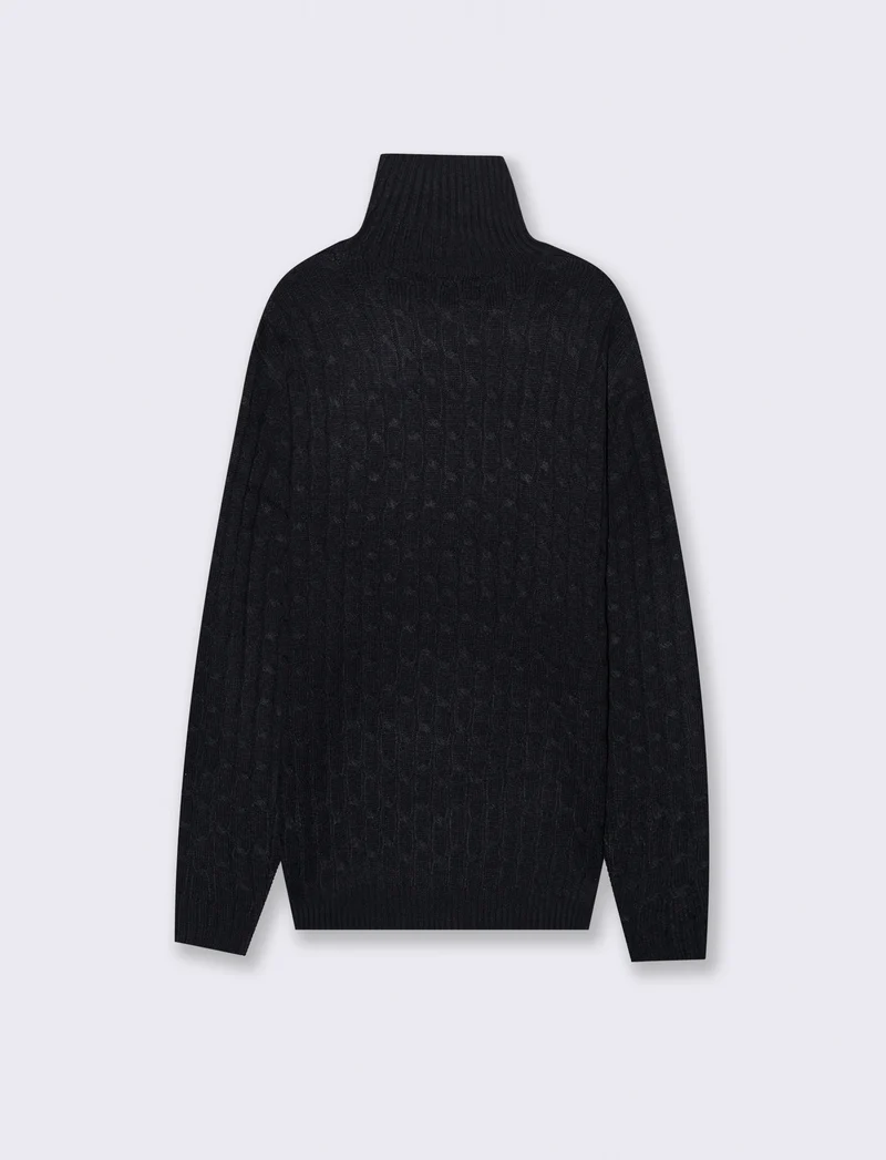 MAGLIA COLLO ALTO A TRECCE - Blu