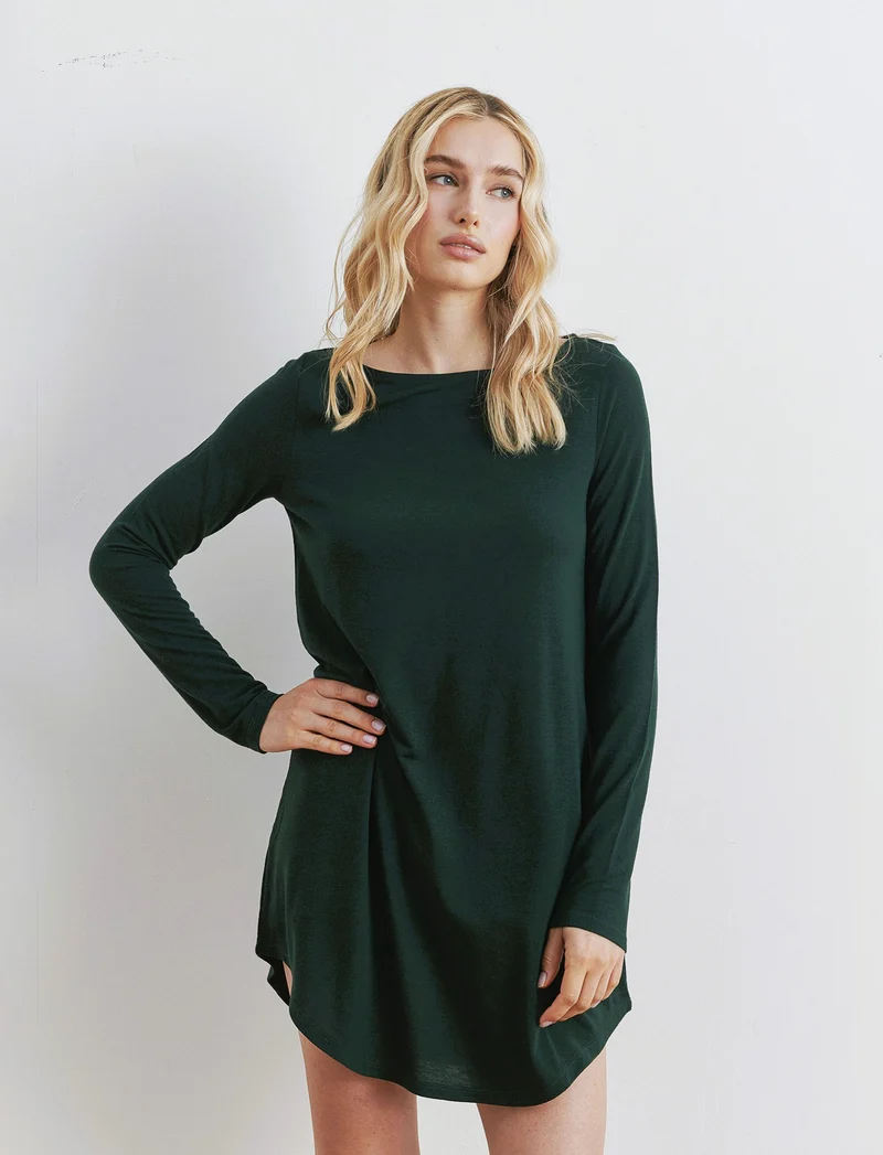 T-SHIRT CON SCOLLO A BARCA - Verde scuro