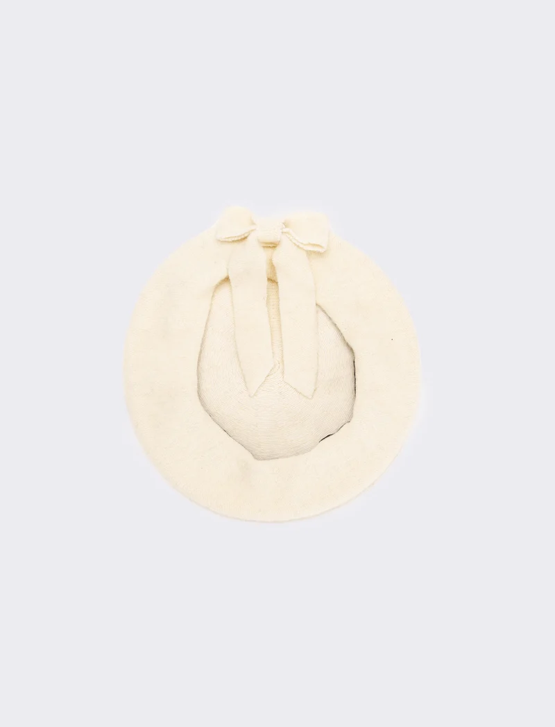 Cappello basco con fiocco bambina - Bianco