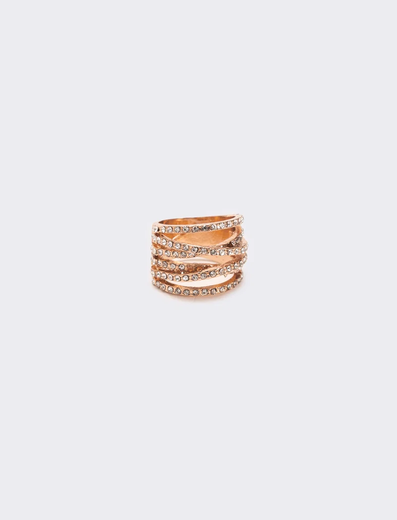 Anello fascia strass - Oro rosa