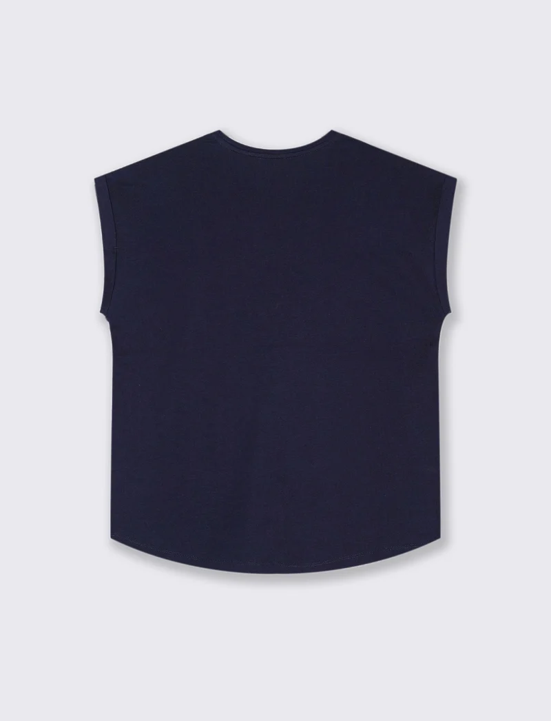 T-shirt con stampa e perline da donna - Blu