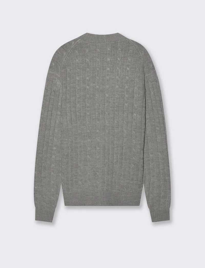 MAGLIA CARDIGAN A TRECCE: - Grigio mel.
