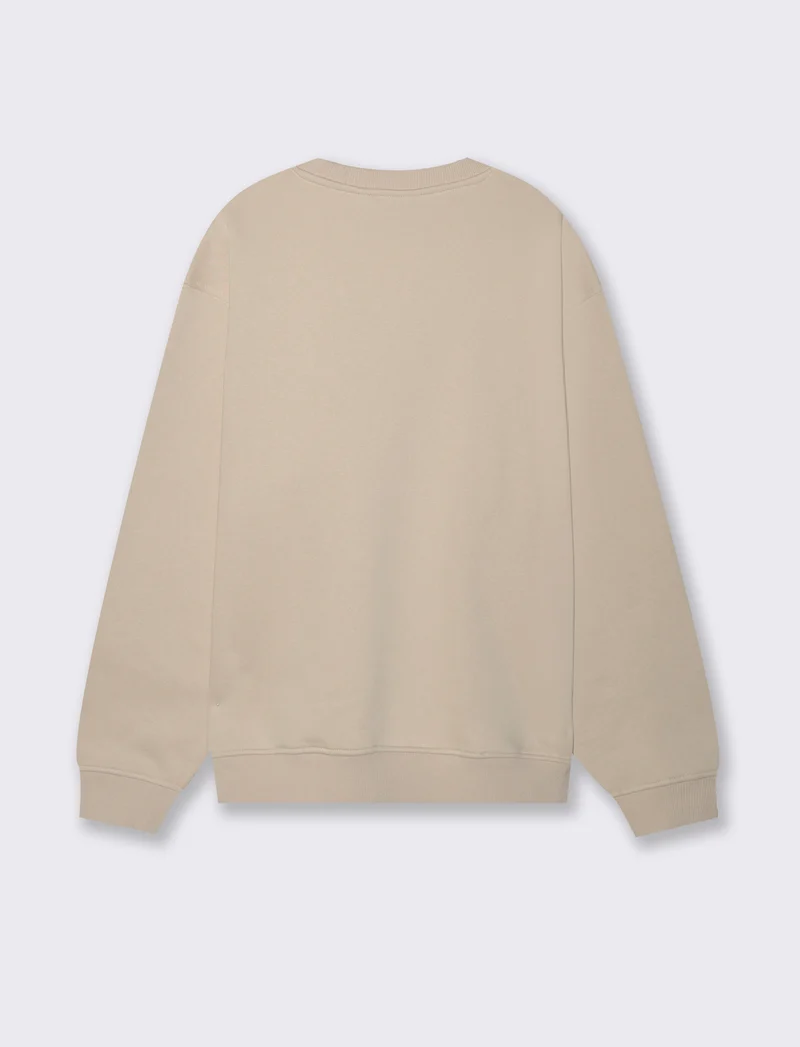 FELPA GIROCOLLO BOXY FIT CON RICAMO PUNTO SPUGNA - Beige