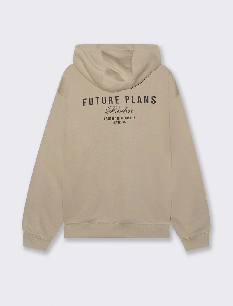 FELPA CON CAPPUCCIO E STAMPE - Beige
