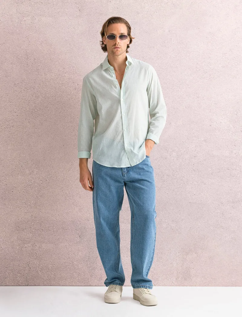 Camicia leggera a righe da uomo - Verde