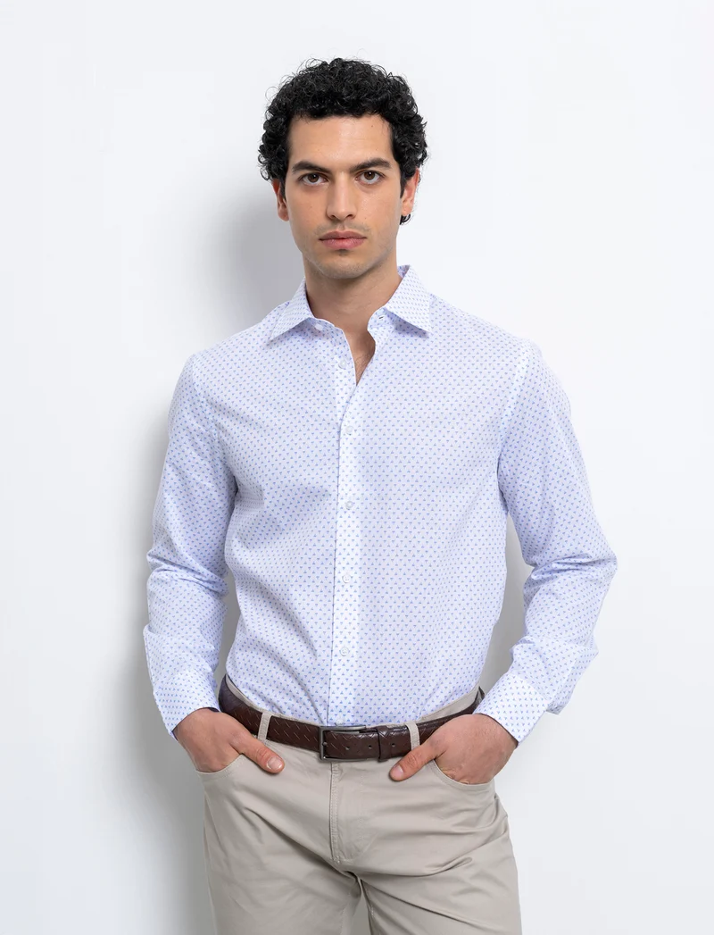 Camicia micro fantasia regular fit da uomo - Azzurro