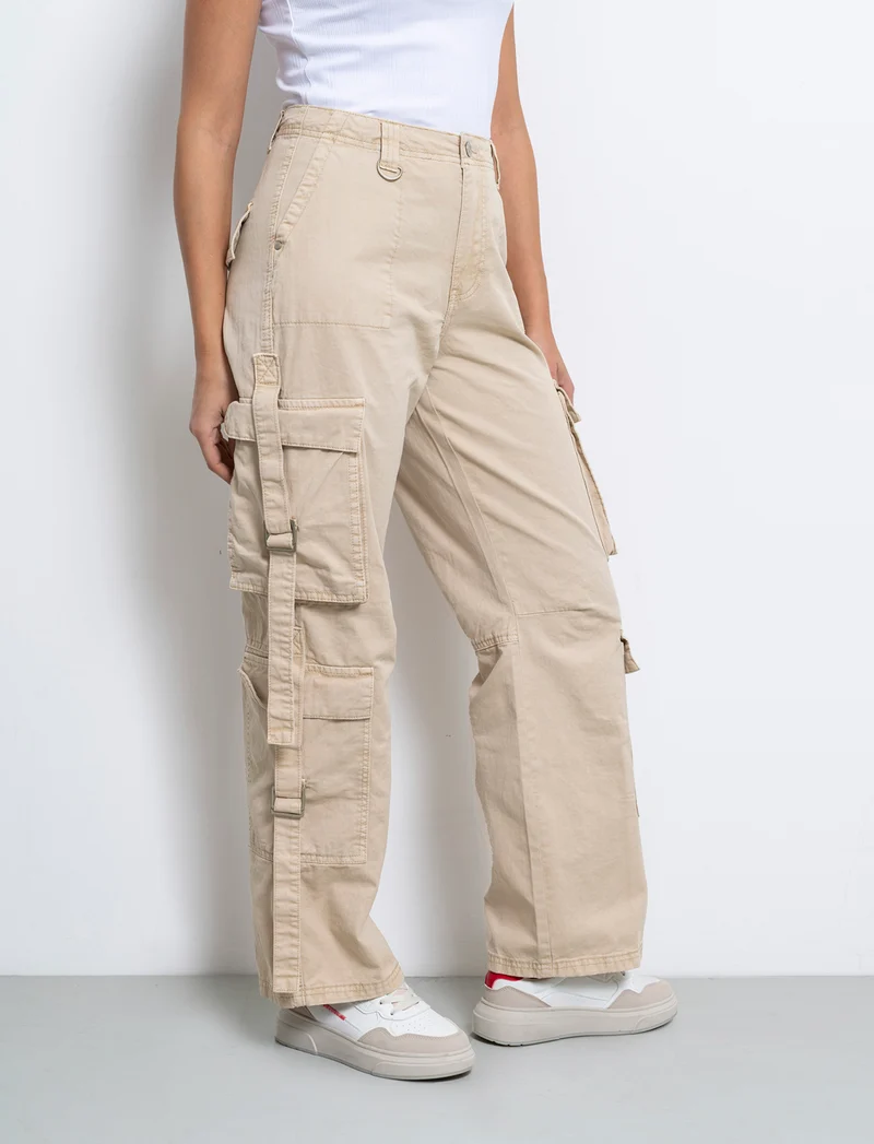 Pantaloni cargo con lacci da donna - Beige