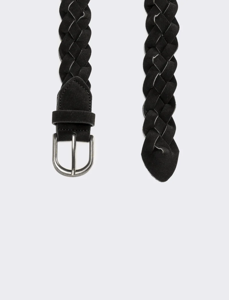 Cintura uomo intrecciata in suede - Nero