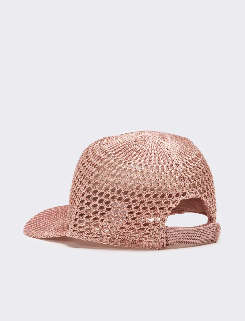 Cappello donna baseball effetto uncinetto con lurex - Rosa