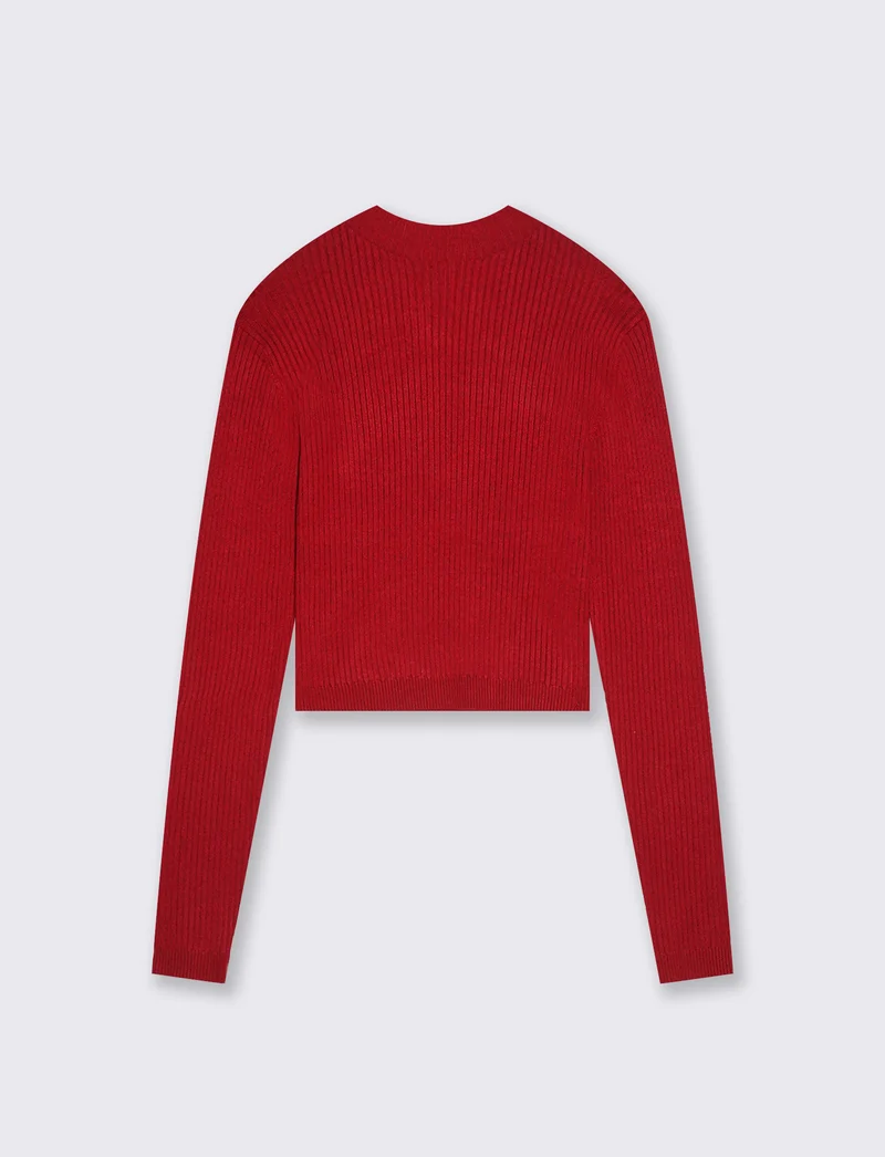 PULLOVER CROP A COSTE - Rosso