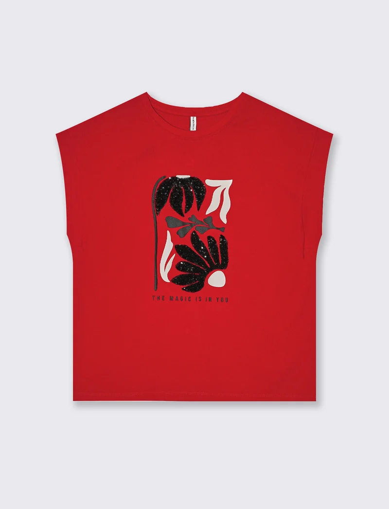 T-shirt con stampa e paillettes da donna - var 3