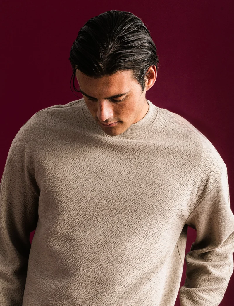 FELPA TESSUTO GOFFRATO RELAXED FIT - Beige
