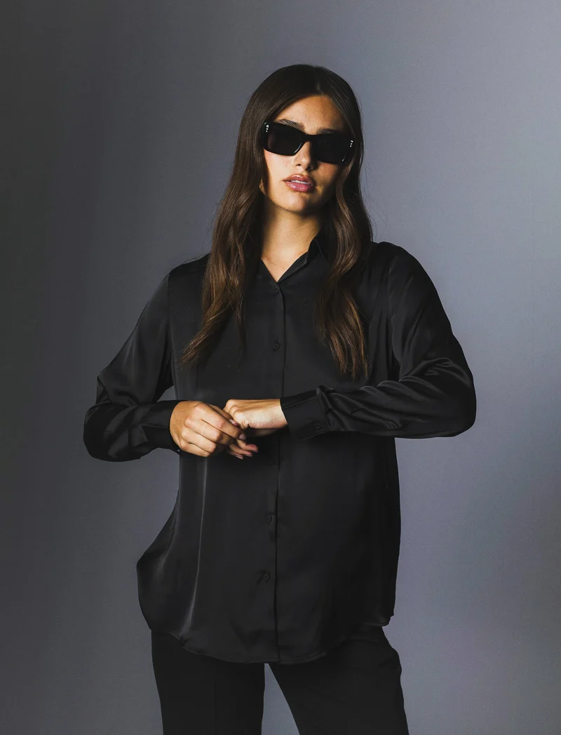 CAMICIA IN SATIN - Nero