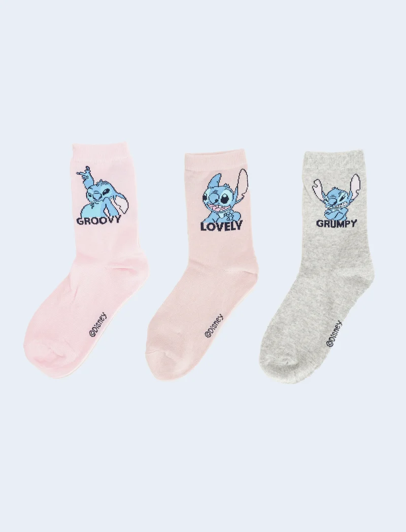 Tris calzini bambina stitch e hello kitty - Rosa